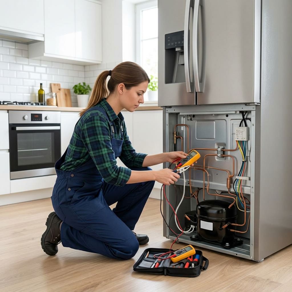 Technician repairing a washing machine